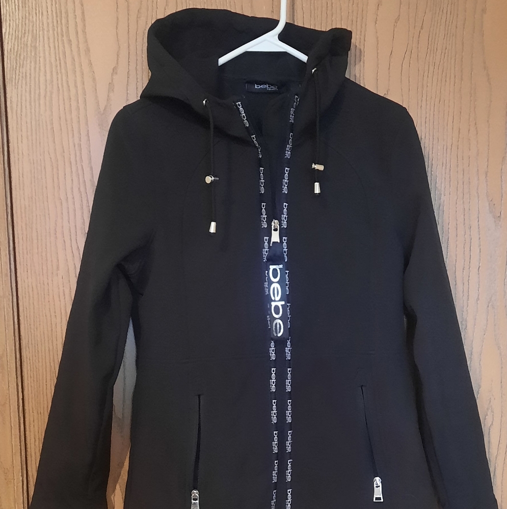 Bebe Sport Womens Black Full Zip Hooded Softshell Jacket Size S
